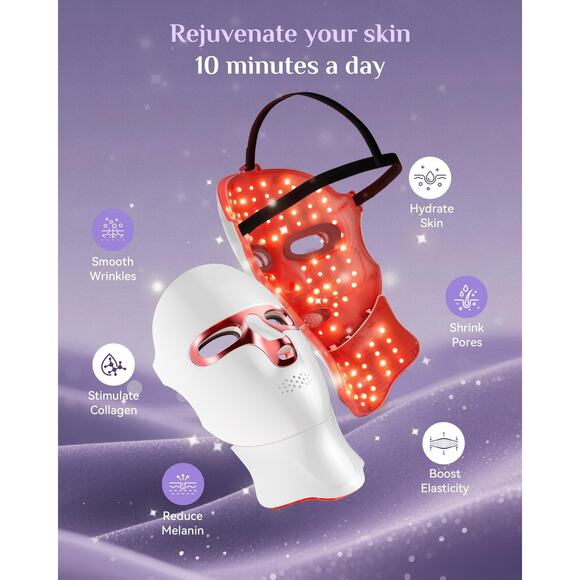 FOLOKE Red Light Therapy Mask for Face & Neck, LED Face Light Therapy,USB C Rech - Picture 5 of 5